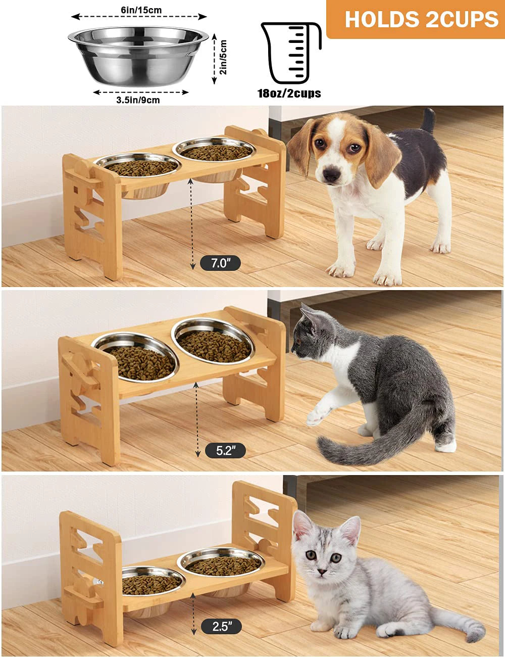 Bamboo Dog Bowl Stand - GoPoofy