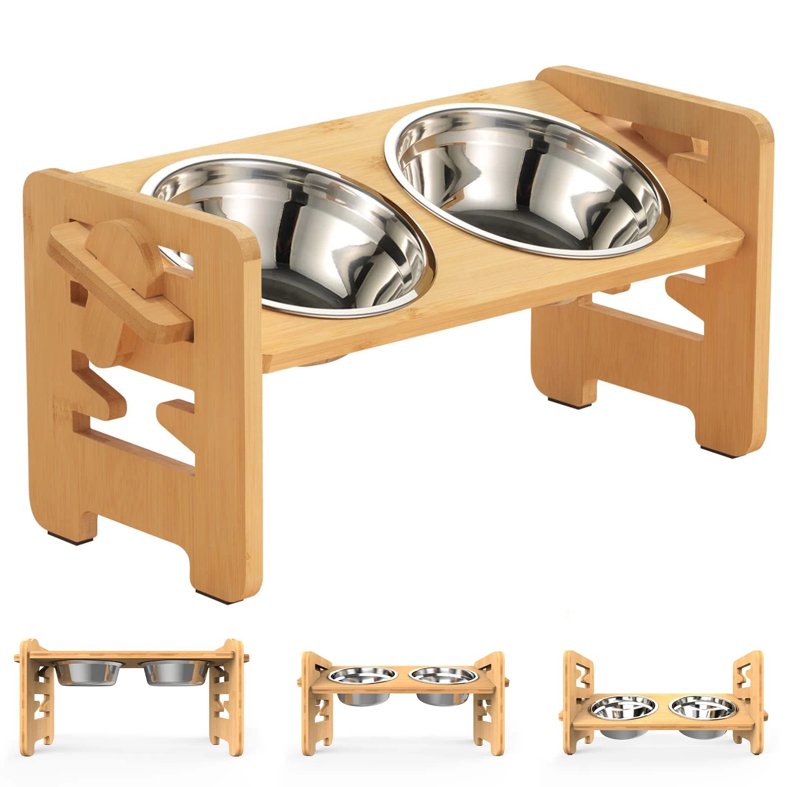 Bamboo Dog Bowl Stand - GoPoofy